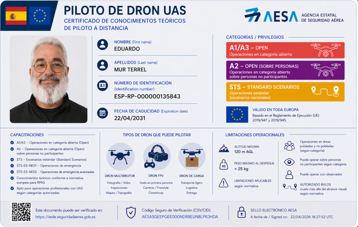 Diseño original de la tarjeta personal de piloto de Eduardo Mur